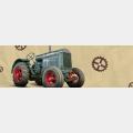 tractor on brown background with gear icons